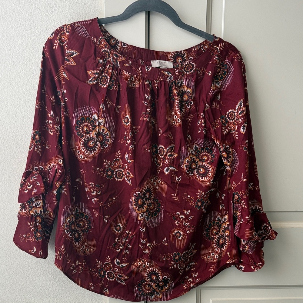 LOFT Burgundy Floral Blouse